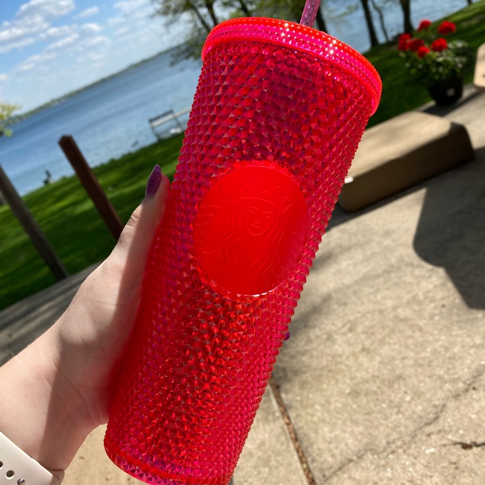 Neon pink studded Starbucks tumbler Venti size